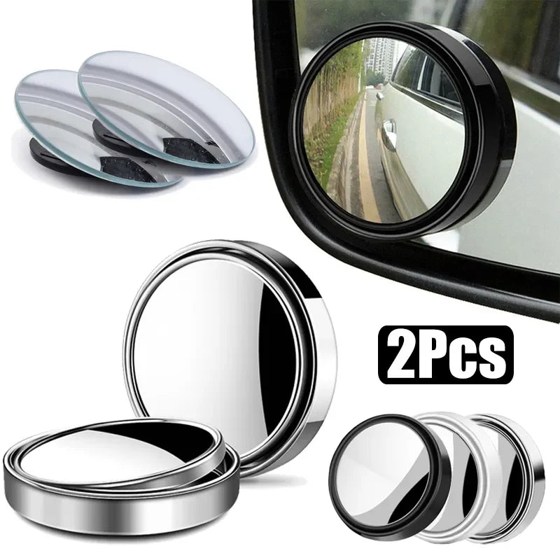 2Pcs Round Frame Convex Blind Spot Mirror Safety Driving Wid